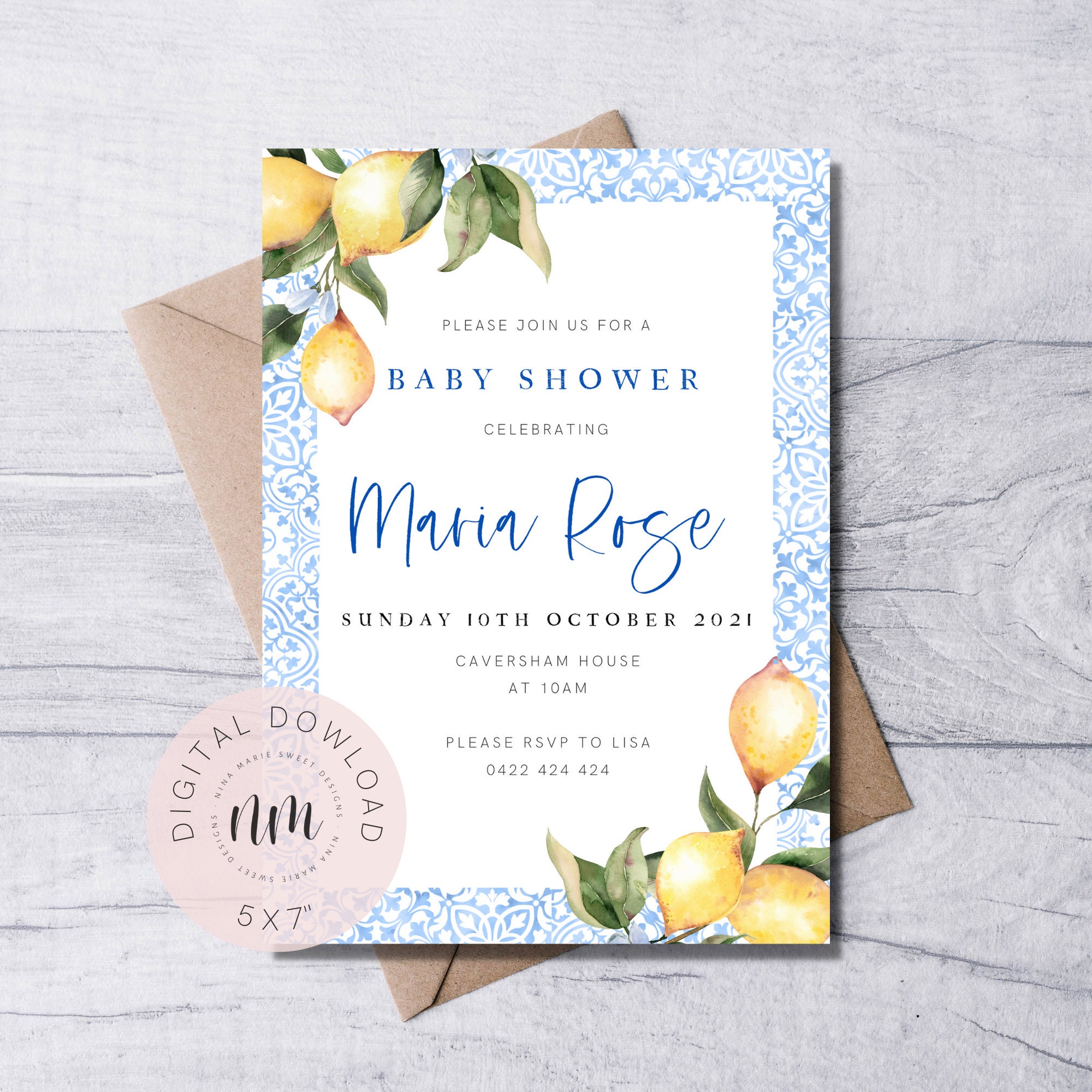 Italian Tile Mediterranean Amalfi Coast Lemons Baby Shower