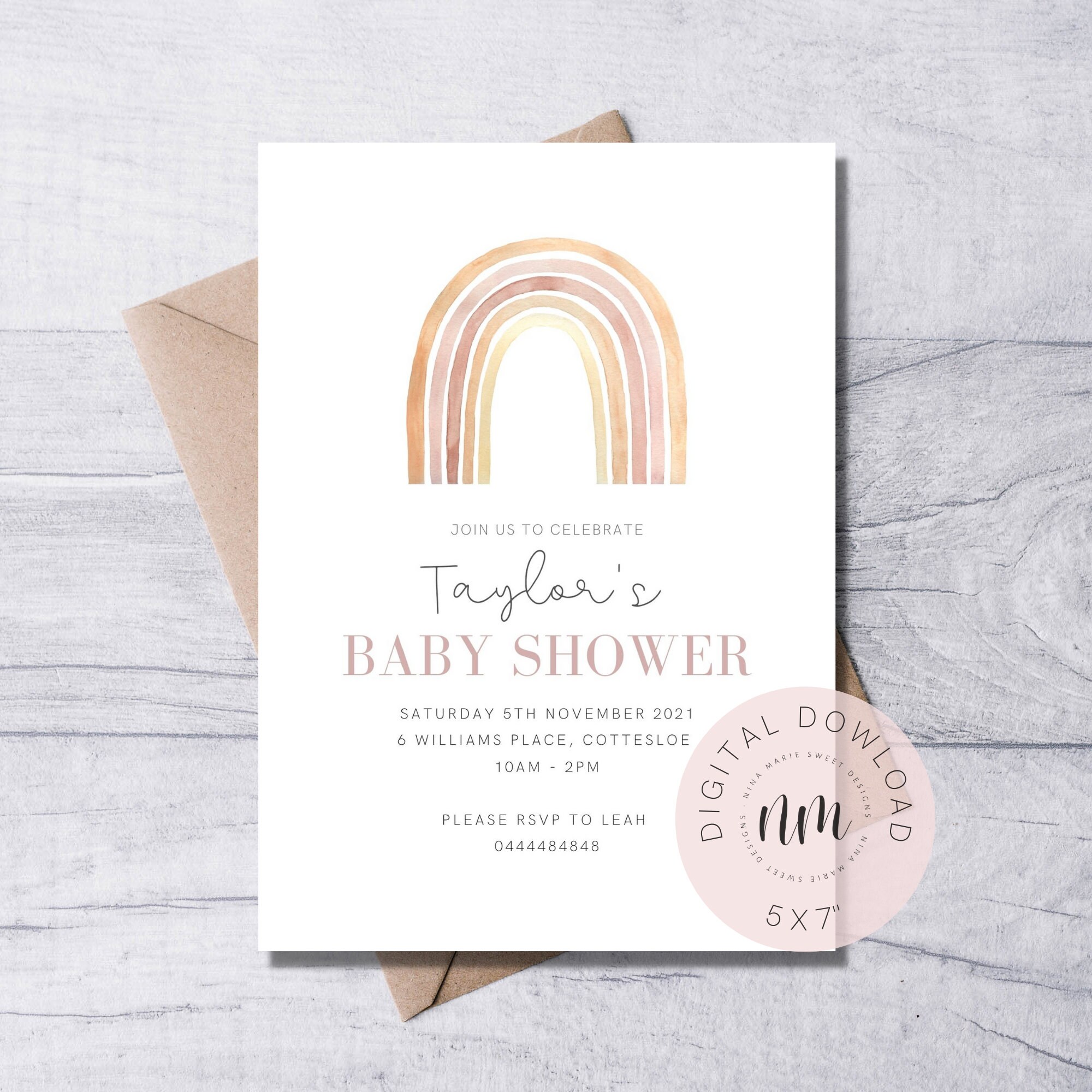 Rainbow Baby Shower Invitation Digital Invitation Print Etsy UK