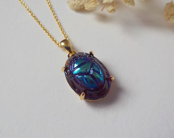 Royal Scarab Necklace, Goldfilled over Rhodium,Scarab Pendant, Egyptian Beetle Luck Charm, Scarab Jewelry
