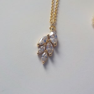 Collana a foglia, collana in zirconio, collana da sposa, collana da matrimonio, collana minimalista