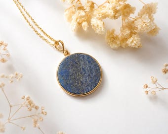 Collier rond doré lapis lazuli, collier minimaliste, collier lapis lazuli