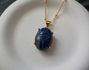 Royal Scarab Necklace, Goldfilled over Rhodium, Emerald Scarab Pendant, Egyptian Beetle Luck Charm, Scarab Jewelry