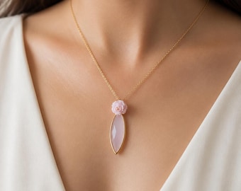 Women's flower necklace, romantic cameo pendant, elegant vintage jewelry, gift for her