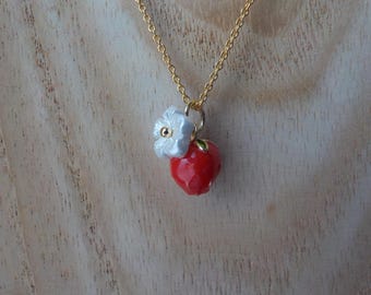 Enamel necklace, Strawberry Necklace, enamel Jewellery , Gift For Her, Bridesmaid Gift