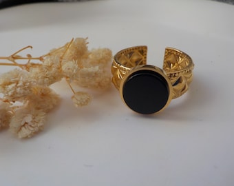Adjustable onyx ring, gold plated ring, boho ring, minimalist ring, black ring