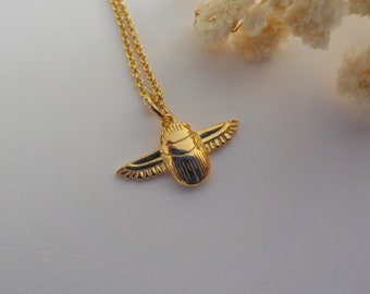 Royal Scarab Necklace, Goldfilled over Rhodium, Emerald Scarab Pendant, Egyptian Beetle Luck Charm, Scarab Jewelry