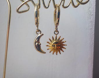 orecchini sole, orecchini luna, orecchini sole e luna, orecchini placcati oro