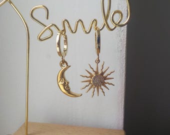 orecchini sole, orecchini luna, orecchini sole e luna, orecchini placcati oro