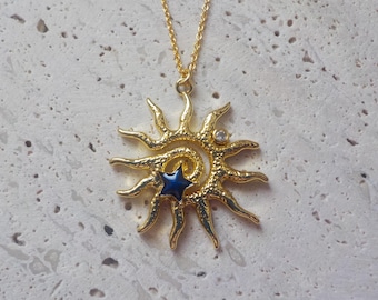 Small Sun Spiral Pendant Necklace,  sun necklace, sunshine, sunshine necklace ,gold sun, Fine sun pendant necklace