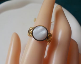 Adjustable mother-of-pearl ring, gold-plated ring, boho ring, minimalist ring, white ring