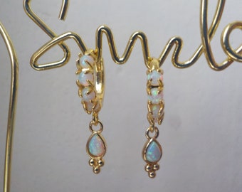Opal earrings 16K gold plated rod on brass, nickel free / Fire Opal earrings, Stone Jewelry, Choker