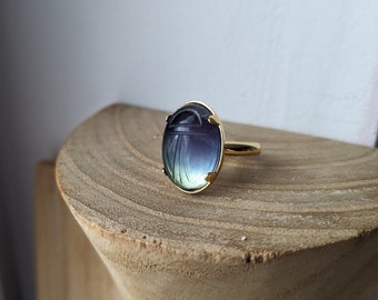 Adjustable fluorite scarab ring, gold plated ring, boho ring, minimalist ring, blue ring, lapis ring