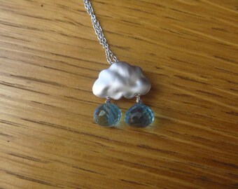 Rain Cloud Silver Necklace with blue gemstone