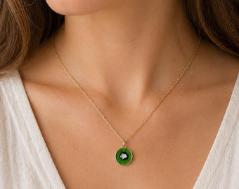 Enamel necklace, Kiwi fruit Necklace, enamel Jewellery , Gift For Her, Bridesmaid Gift