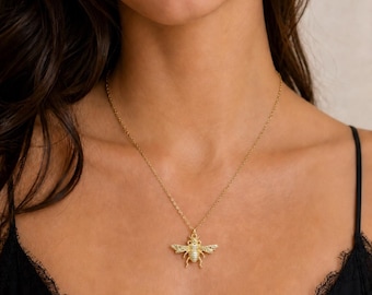 bee Necklace, Goldfilled over Rhodium, bee Pendant, Beetle Luck Charm, bee Jewelry