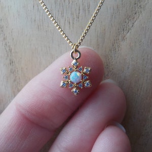 snowflake necklace, opal necklace, snowflake opal necklace, winter necklace, minimalist necklace, gold plated necklace