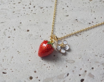 Enamel necklace, Strawberry Necklace, enamel Jewellery , Gift For Her, Bridesmaid Gift