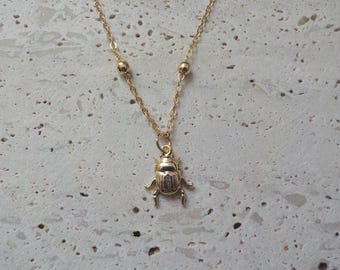 Royal Scarab Necklace, Goldfilled over Rhodium, Scarab Pendant, Egyptian Beetle Luck Charm, Scarab Jewelry, beetle necklace