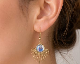 Orecchini a forma di sole, orecchini con sole e luna, orecchini placcati in oro