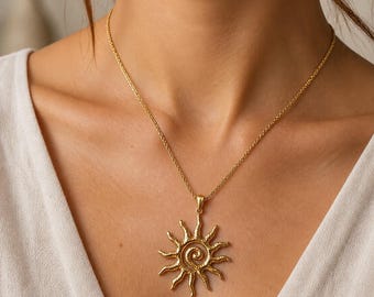 Sun Spiral Pendant Necklace,  sun necklace, sunshine, sunshine necklace ,gold sun, Fine sun pendant necklace