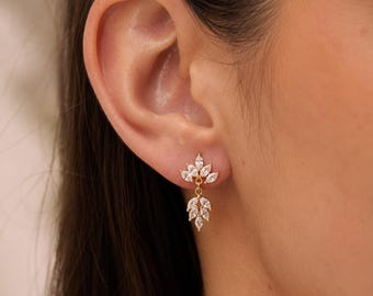 Bridal pearl earrings, gold drop earrings, Crystal earrings, Wedding earrings, drop earrings