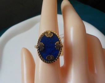 Adjustable lapis lazuli ring, gold plated ring, boho ring, minimalist ring, ginkgo ring