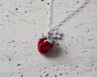 Enamel necklace, Raspberry Necklace, enamel Jewellery , Gift For Her, Bridesmaid Gift