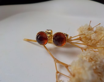 garnet earrings, fine gold-plated brass earrings, garnet earrings