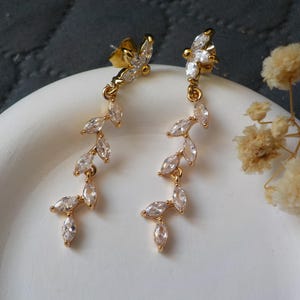 Blattohrringe, Zirkoniumohrringe, Brautohrringe, Hochzeitsohrringe, minimalistischer Schmuck