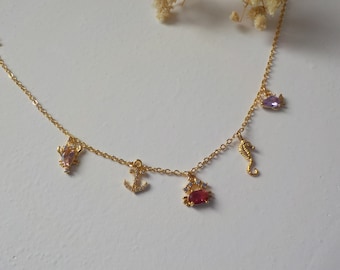 Charm-Halskette, minimalistische Meeres-Halskette, Muschel-Halskette, Krabben-Halskette, Meeres-Halskette, Liebes-Charm-Halskette, Charm-Halskette