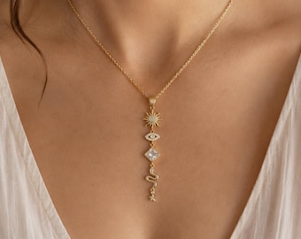 Gold Charm Necklace,  Charm Necklace, Vintage Style Chunky Necklace, Multi Charm Necklace, gifts for her