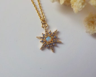 opal necklace, star opal, Fire Opal necklace, opal charm, Stone Jewelry, Gold North Star Opal Necklace, Gold Filled, Dainty Necklace