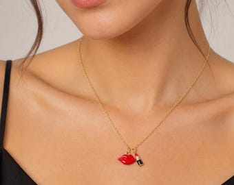 Glamorous necklace, Lolita necklace, red mouth necklace, Minimalist Necklace, mouth Necklace, Bridesmaid gift, gifts for her