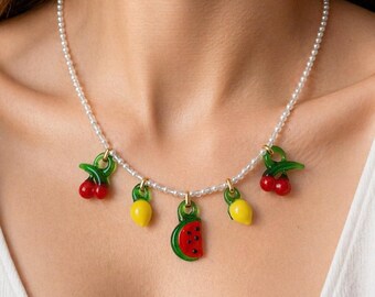 Enamel necklace, Strawberry Necklace, enamel Jewellery , Gift For Her, Bridesmaid Gift