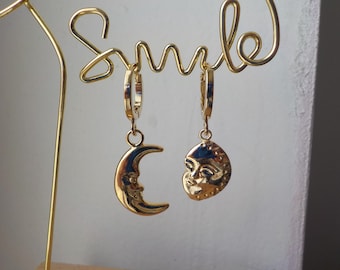 orecchini sole, orecchini luna, orecchini sole e luna, orecchini placcati oro