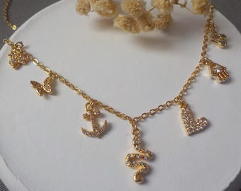 Charm-Halskette, minimalistische Kleeblatt-Halskette, Glückskette, Bienen-Charm-Halskette, Charm-Halskette