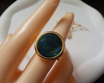 Adjustable ammolite ring, gold plated ring, boho ring, minimalist ring, blue ring