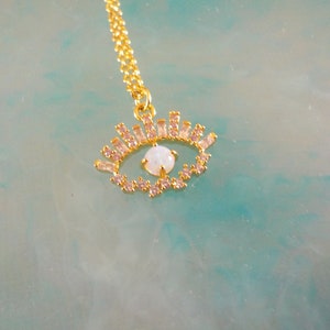 Evil Eye Opal Necklace, Gold Coin Medallion Necklace, Dainty Opal Necklace, Gold Protection Necklace,gold plated Necklace, Mom Gift