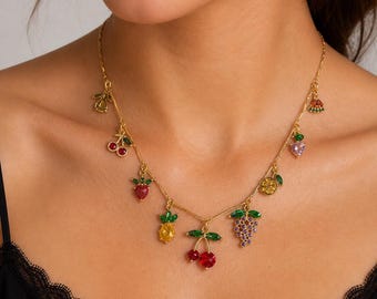 fruit necklace, Strawberry Necklace, enamel Jewellery , Gift For Her, Bridesmaid Gift