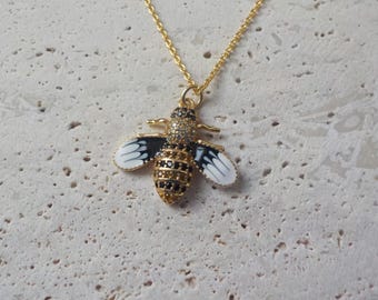 bee Necklace, Goldfilled over Rhodium, bee Pendant, Beetle Luck Charm, bee Jewelry