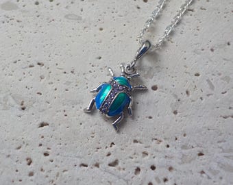 Royal Scarab Necklace, Goldfilled over Rhodium, Scarab Pendant, Egyptian Beetle Luck Charm, Scarab Jewelry