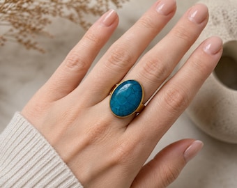 Adjustable agate ring, gold-plated ring, boho ring, minimalist ring, ginkgo ring