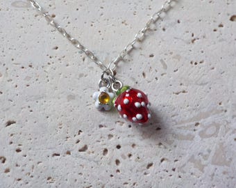 Enamel necklace, Strawberry Necklace, enamel Jewellery , Gift For Her, Bridesmaid Gift
