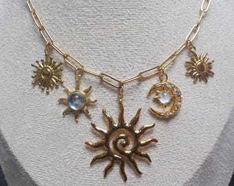 Gold Charm Necklace,  Charm Necklace, Vintage Style Chunky Necklace, Multi Charm Necklace, gifts for her