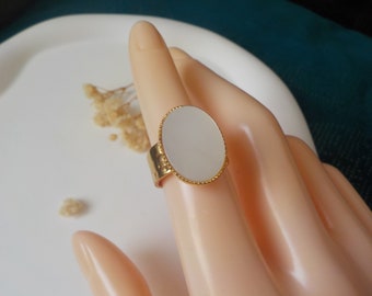 Adjustable mother-of-pearl ring, gold-plated ring, boho ring, minimalist ring, white ring
