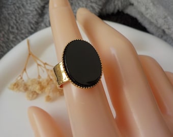 Adjustable onyx ring, gold plated ring, boho ring, minimalist ring, black ring