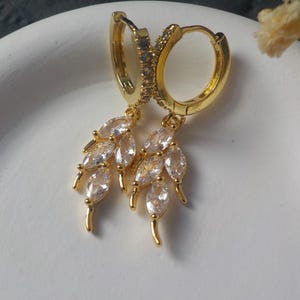 Blattohrringe, Zirkoniumohrringe, Brautohrringe, Hochzeitsohrringe, minimalistischer Schmuck