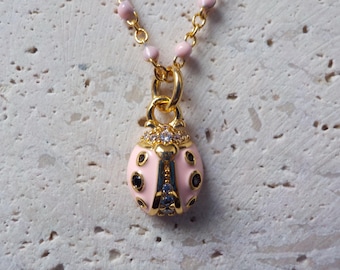 Ladybug Necklace, Goldfilled over Rhodium, Ladybug Pendant, Beetle Luck Charm, ladybug Jewelry