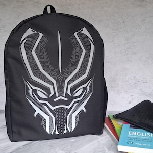 Wakanda-Inspired School Backpack – Waterproof Canvas Superhero School Bag with Optional Reflective Safety Motif – Personalised Gift