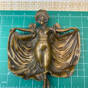 Vide Poshe Antique Bronze Dish French Art Nouveau Fairy Female Form Decor Trinket Dish Ash Tray